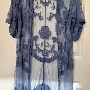 Blue Sheer Embroidered Kimono/Cardigan – Size L